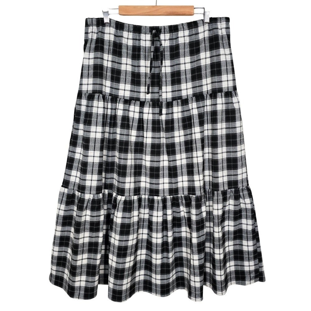 NWT Joie Women's Plaid Tiered A Line Maxi Skirt Black White Large